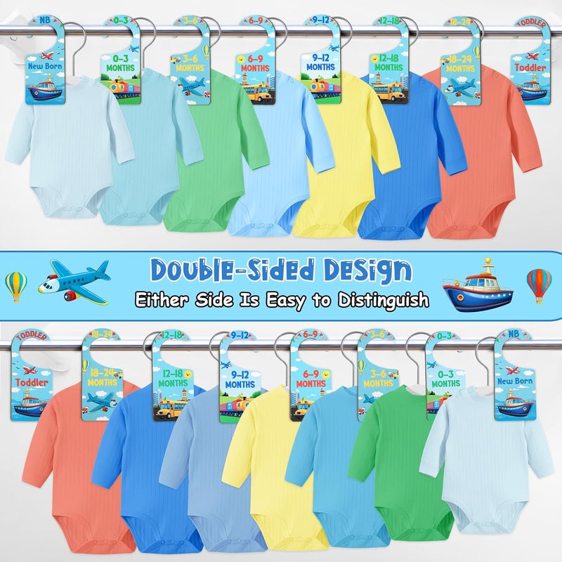 CORNER LACE Baby Closet Dividers 8PCS, Transportation Themed Wooden Double-Sided Clothes Size Hanger/Organizer from Newborn to Toddler for Nursery Decor Baby Shower Birthday Gender Reveal Party Gift - Image 2